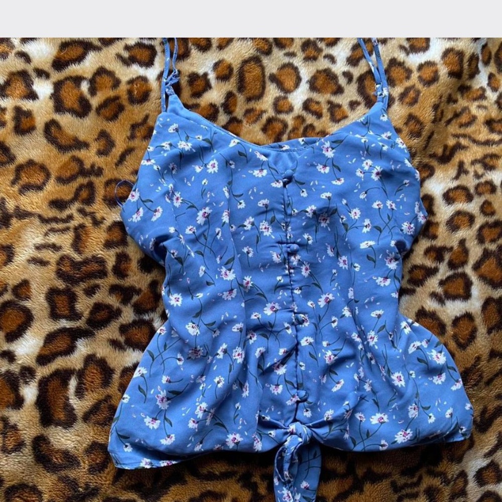 Blue Floral Spaghetti Strap Top
